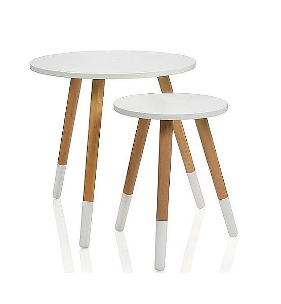 Set dvou kulatých stolků Andrea dřevo/bílý, 47x48 cm, 40x29 cm