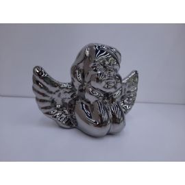 Dekorace anděl Stardeco keramika stříbrný 9x12,5cm